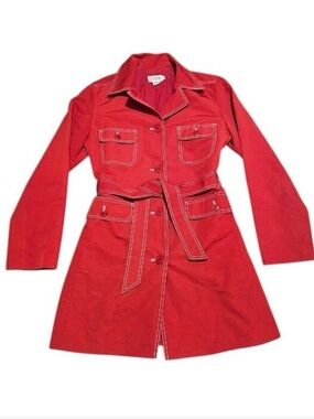 J. Crew Red Trench Coat with Contrast Stitching